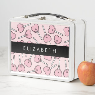 Pink Lollipops, Heart Lollipops, Lolly, Your Name Metal Lunch Box