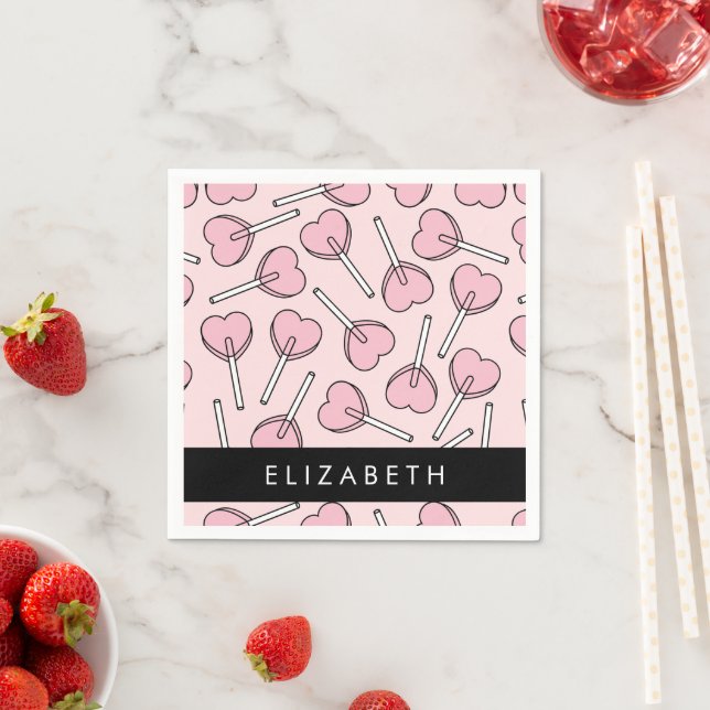 Pink Lollipops, Heart Lollipops, Lolly, Your Name Napkin (Insitu)