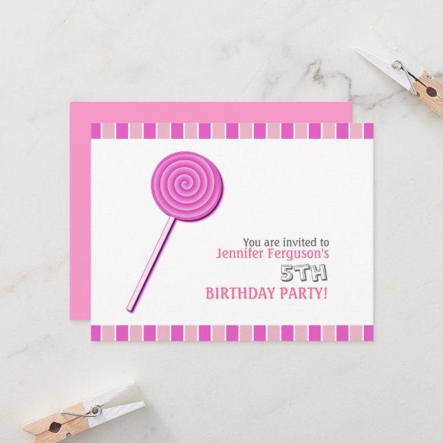 Pink Lollypop Invitation (Front/Back In Situ)