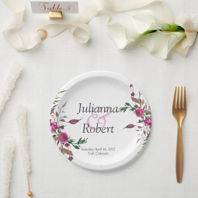 Pink loose floral   paper plates (Wedding)
