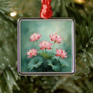 Pink Lotus Artwork  Metal Tree Decoration