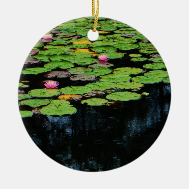 pink lotus black ceramic tree decoration (Front)