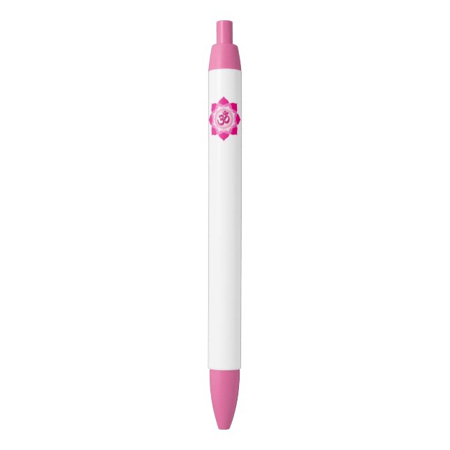 Pink lotus black ink pen (Front Vertical)