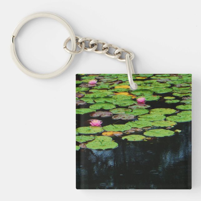 pink lotus black water key ring (Front)