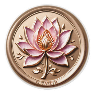 Pink Lotus Blossom Gold Wax Seal Effect Sticker Ceramic Knob
