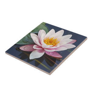 "PINK LOTUS BLOSSOM WITH WATER DROPLETS ON PETALS TILE