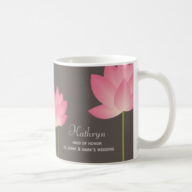 Pink lotus blossoms custom name bridal coffee mug (Right)