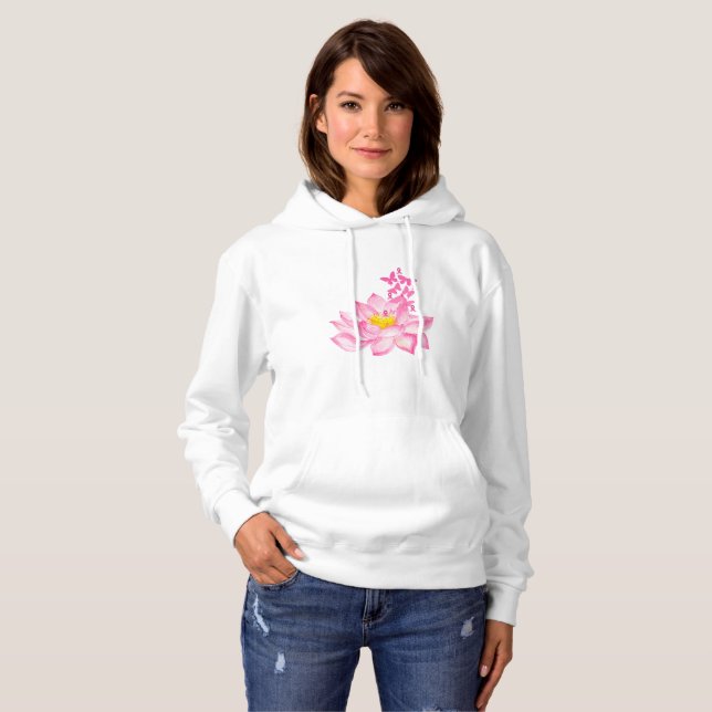 Pink Lotus Breast Cancer Awareness Ribbon Hoodie (Front Full)