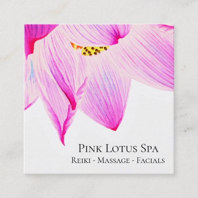 *~*  Pink Lotus Day Spa -  Reiki Massage Skin Care Square Business Card (Front)