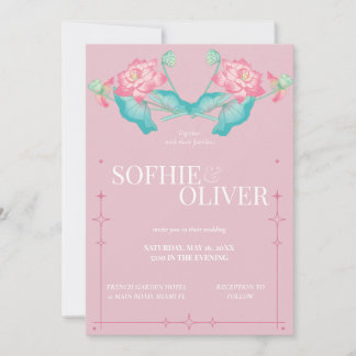 Pink Lotus Floral Sparkle Elegance Wedding Invitat Invitation