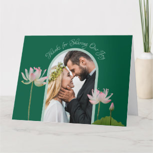 Pink Lotus Flower and Green Wedding  Thank You Card