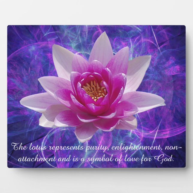 Pink lotus flower and meaning plaque (Front)