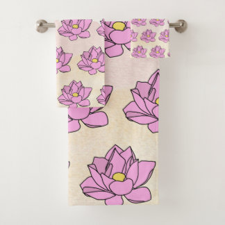 Pink Lotus Flower Art Bath Towel Set