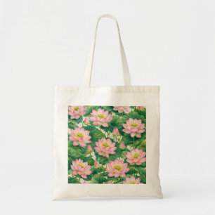 Pink Lotus Flower Botanical Pond Pattern Tote Bag