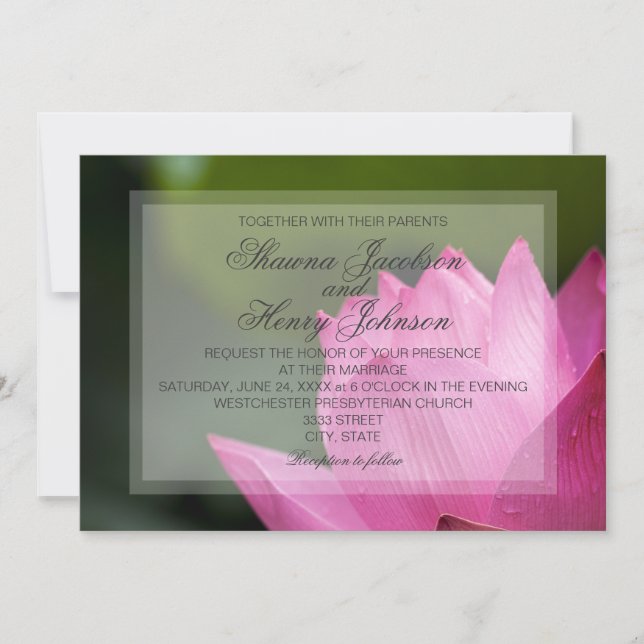 Pink Lotus Flower Elegant Wedding Invitation (Front)