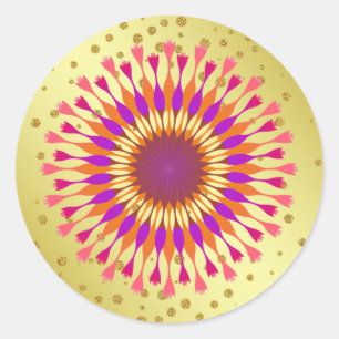 Pink Lotus Flower Gold Faux Foil Glitter Wedding Classic Round Sticker