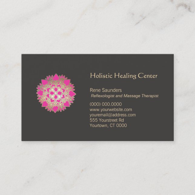 Pink Lotus Flower Holistic Natural Healing Arts Business Card (Front)