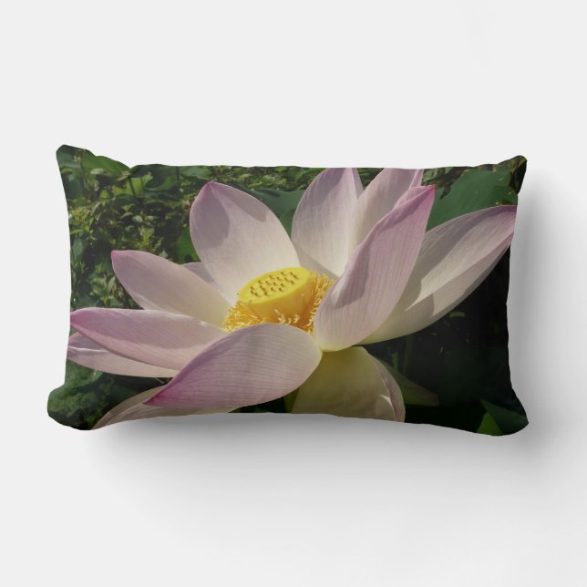 Pink Lotus Flower III Summer Floral Lumbar Cushion (Front)