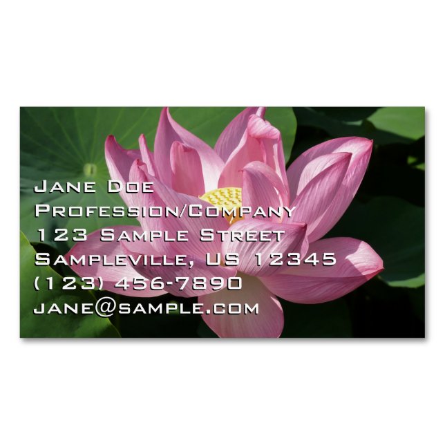 Pink Lotus Flower IV Magnetic Business Card (Front)