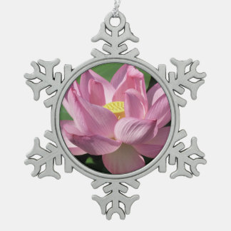 Pink Lotus Flower IV Snowflake Pewter Christmas Ornament