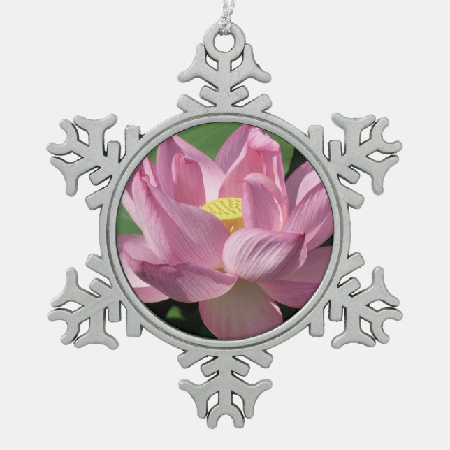 Pink Lotus Flower IV Snowflake Pewter Christmas Ornament (Front)