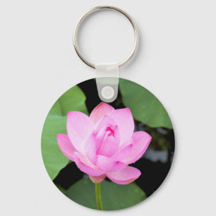 Pink lotus flower key ring