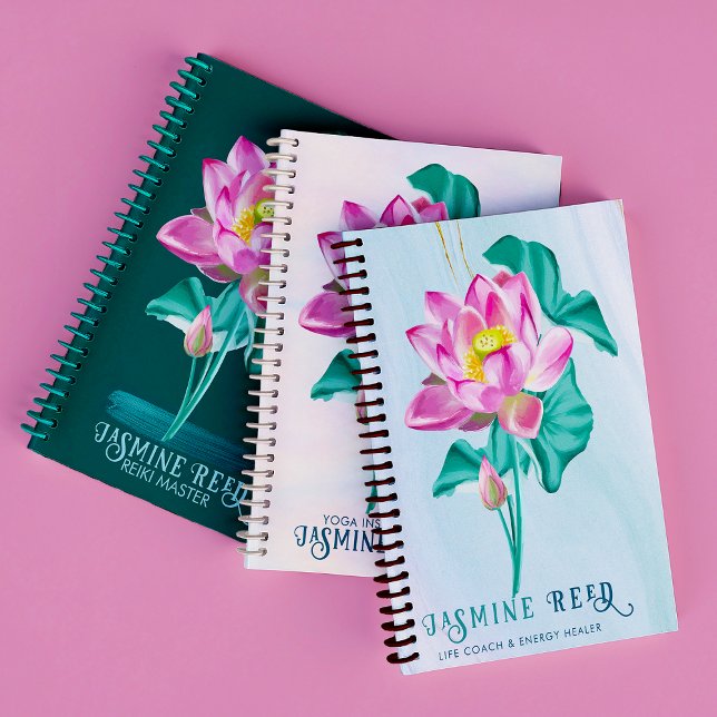 Pink Lotus Flower | Life Coaches & Energy Healers  Notebook (Serene hand painted lotus flower for a life coach notebook gift!)