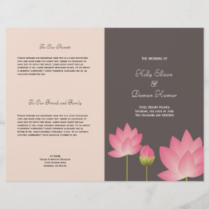 Pink lotus flower modern grey wedding program