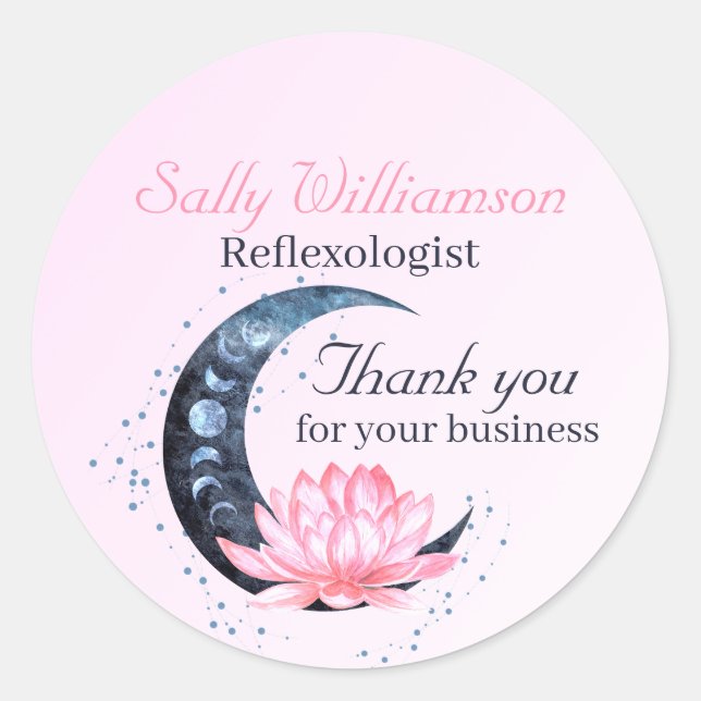 Pink Lotus Flower Moon Business Appreciation Classic Round Sticker (Front)
