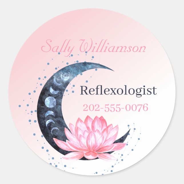 Pink Lotus Flower Moon Business Promotion Classic Round Sticker (Front)