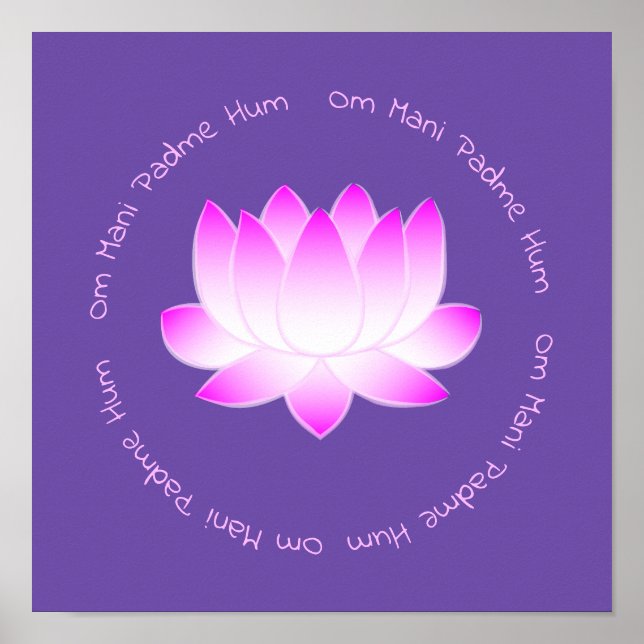 Pink Lotus Flower Om Mani Padme Hum Print (Front)