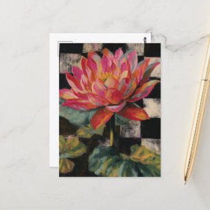 Pink Lotus Flower on Chequerboard Background Postcard