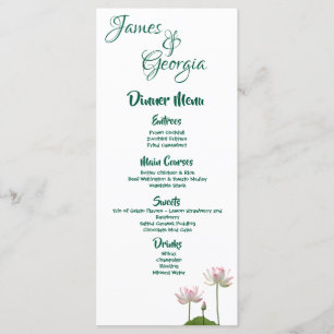 Pink Lotus Flower Personalised Wedding Menu