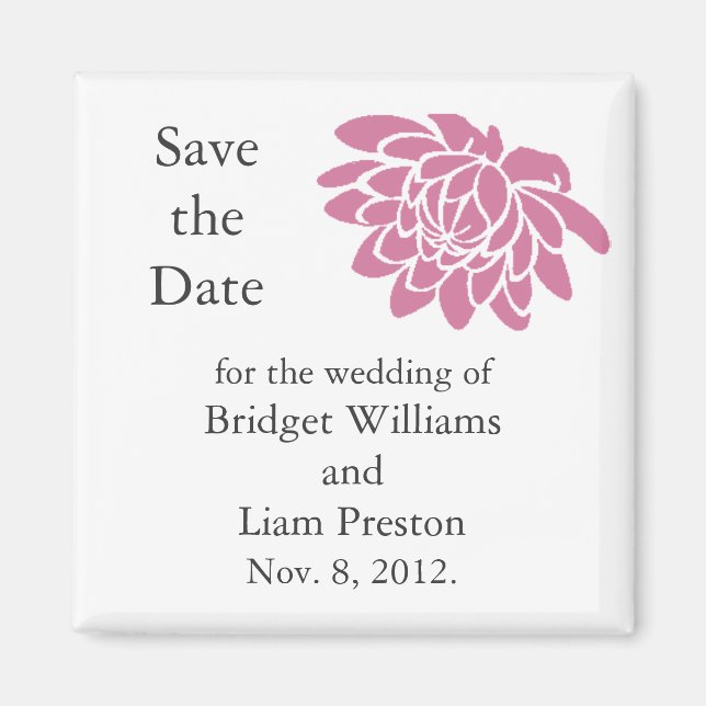 Pink Lotus Flower Save the Date Magnet (white) (Front)