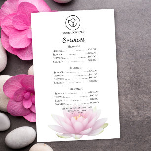 Pink Lotus Flower Spa Salon Services Menu