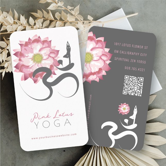 Pink Lotus Flower Spiritual Yoga Teacher Om Symbol Business Card (Zen Pink Lotus Flower Spiritual Yoga Teacher Om Symbol Business/Profile Card @ fat_fa_tin)