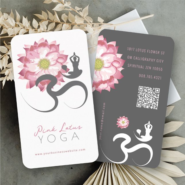 Pink Lotus Flower Spiritual Yoga Teacher Om Symbol Business Card (Pink Lotus Flower Spiritual Yoga Teacher Om Symbol Business/Profile Card @ fat_fa_tin)