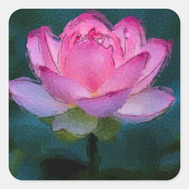 Pink Lotus Flower Square Sticker (Front)