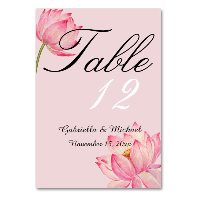 Pink Lotus Flower Table Number (Front)
