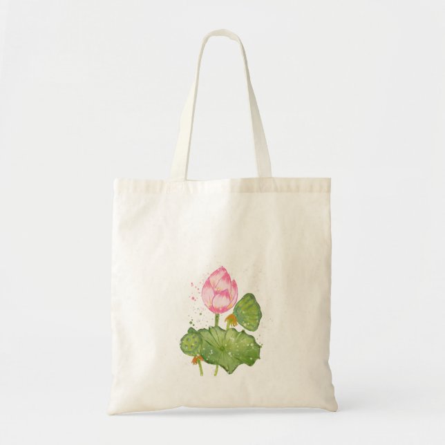 Pink Lotus Flower Watercolor – Botanical Zen Tote Bag (Front)