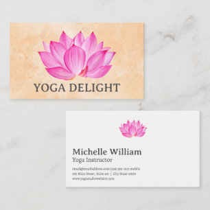 Pink Lotus Flower   Watercolor Illustration Business Card