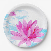 Pink Lotus Flower Watercolor Painting