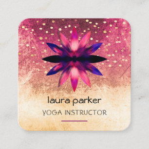 Pink Lotus Flower Watercolour Grunge Retro Square Business Card