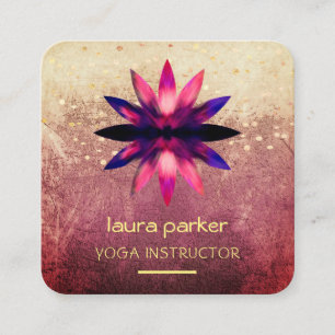 Pink Lotus Flower Watercolour Grunge Retro Square Business Card
