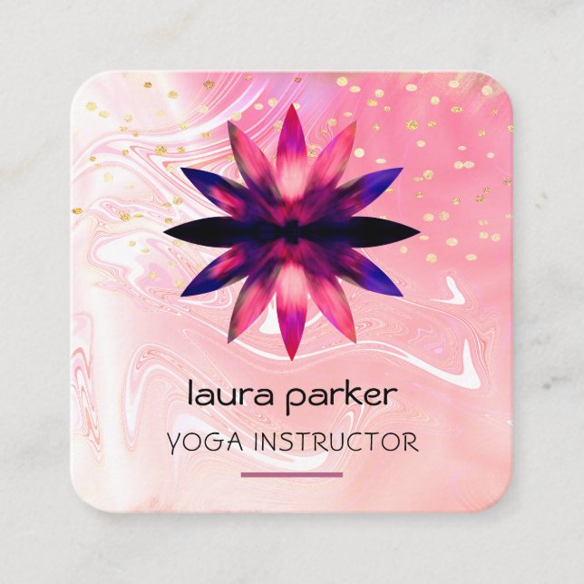 Pink Lotus Flower Watercolour Paint Yoga Holistic Square Business Card (Front)