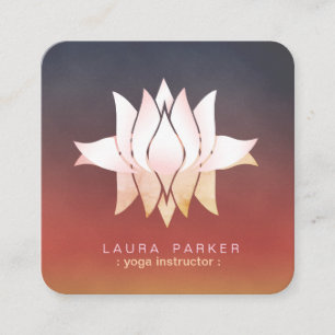 Pink Lotus Flower Yoga Instructor Watercolor Square Business Card