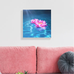 Pink Lotus Flowers Floating on Crystal Blue Water Canvas Print
