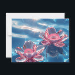Pink Lotus Flowers Floating on Crystal Blue Water Postcard<br><div class="desc">A mesmerising design showcasing two vibrant pink lotus flowers gracefully floating on clear blue water. The sunlight reflects on the water’s surface, creating magical shimmering patterns that evoke peace, balance, and tropical summer vibes. Perfect for phone cases, wall art, notebooks, tote bags, and gifts for nature lovers or meditation enthusiasts....</div>