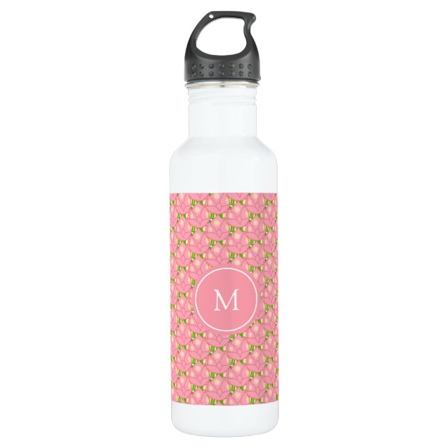 Pink Lotus Flowers & Monogram 710 Ml Water Bottle (Front)