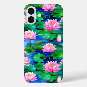 Pink Lotus Flowers on a Pond iPhone 16 Plus Case